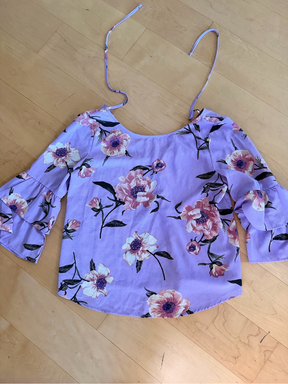 URBAN Romantics Lilac Floral Off-Shoulder Blouse with Pink Blooms